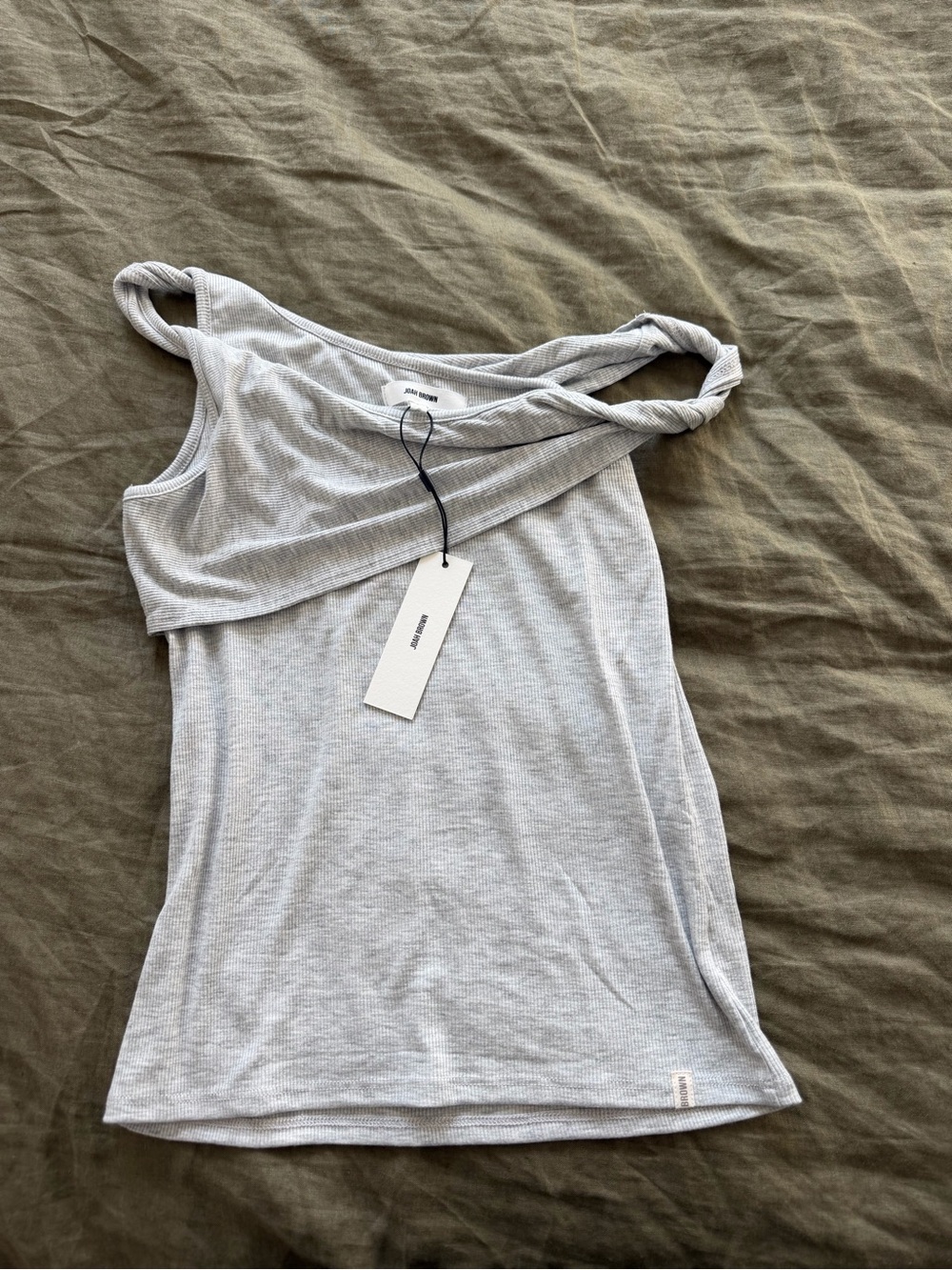Joah Brown Light Gray Twist-Shoulder Ribbed Tank